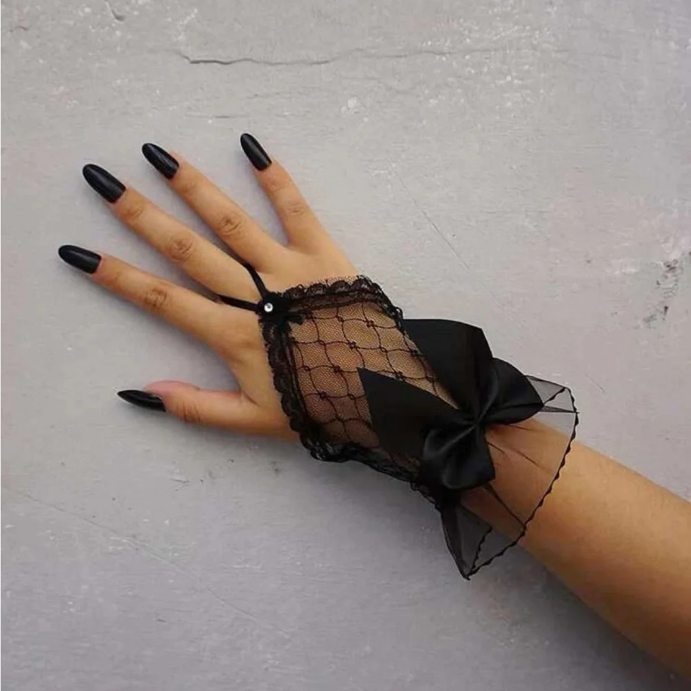 Bow Decor Fingerless Gloves